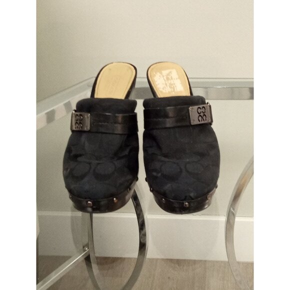 Coach Black Leather Buckle Slip On Clogs Size 5 - Picture 3 of 8